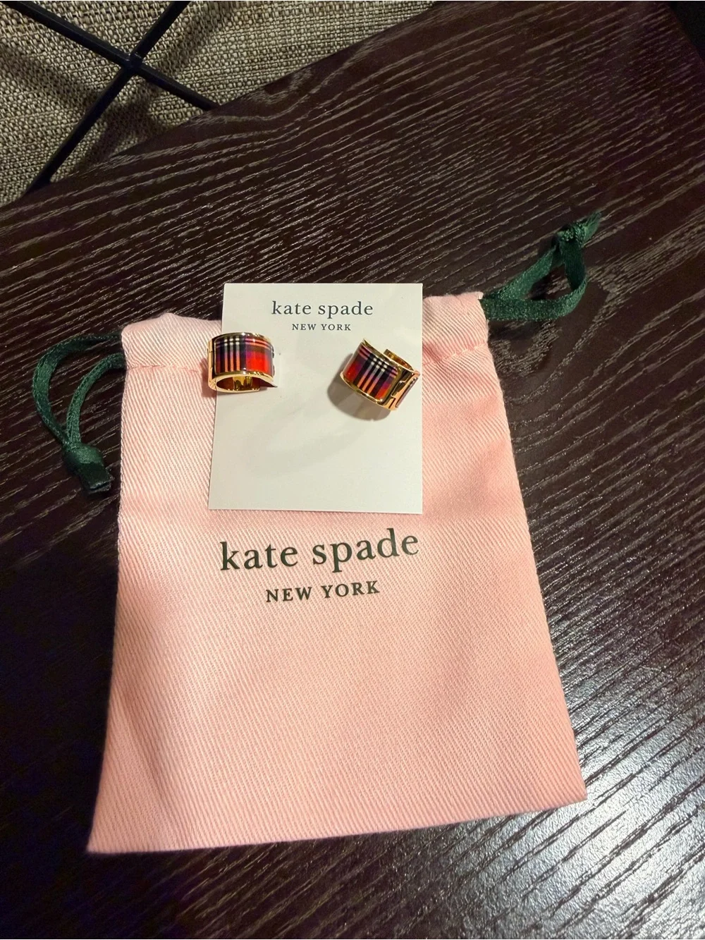 kate spade Gold-Tone Pink Plaid Heritage Flower Hinged Bangle & Earring Set